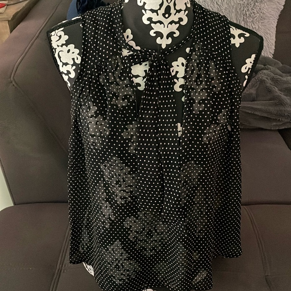 FREE PEOPLE Black Polkadot Sheer Tank Blouse Size Small